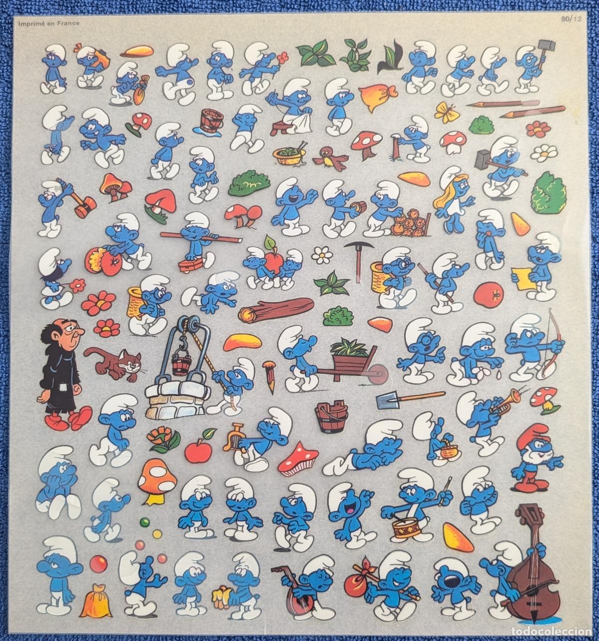 Otros art&iacute;culos de coleccionismo en papel: L&aacute;mina coon kalkitos de los pitufos - Peyo (1980's) &iexcl;Impecable!