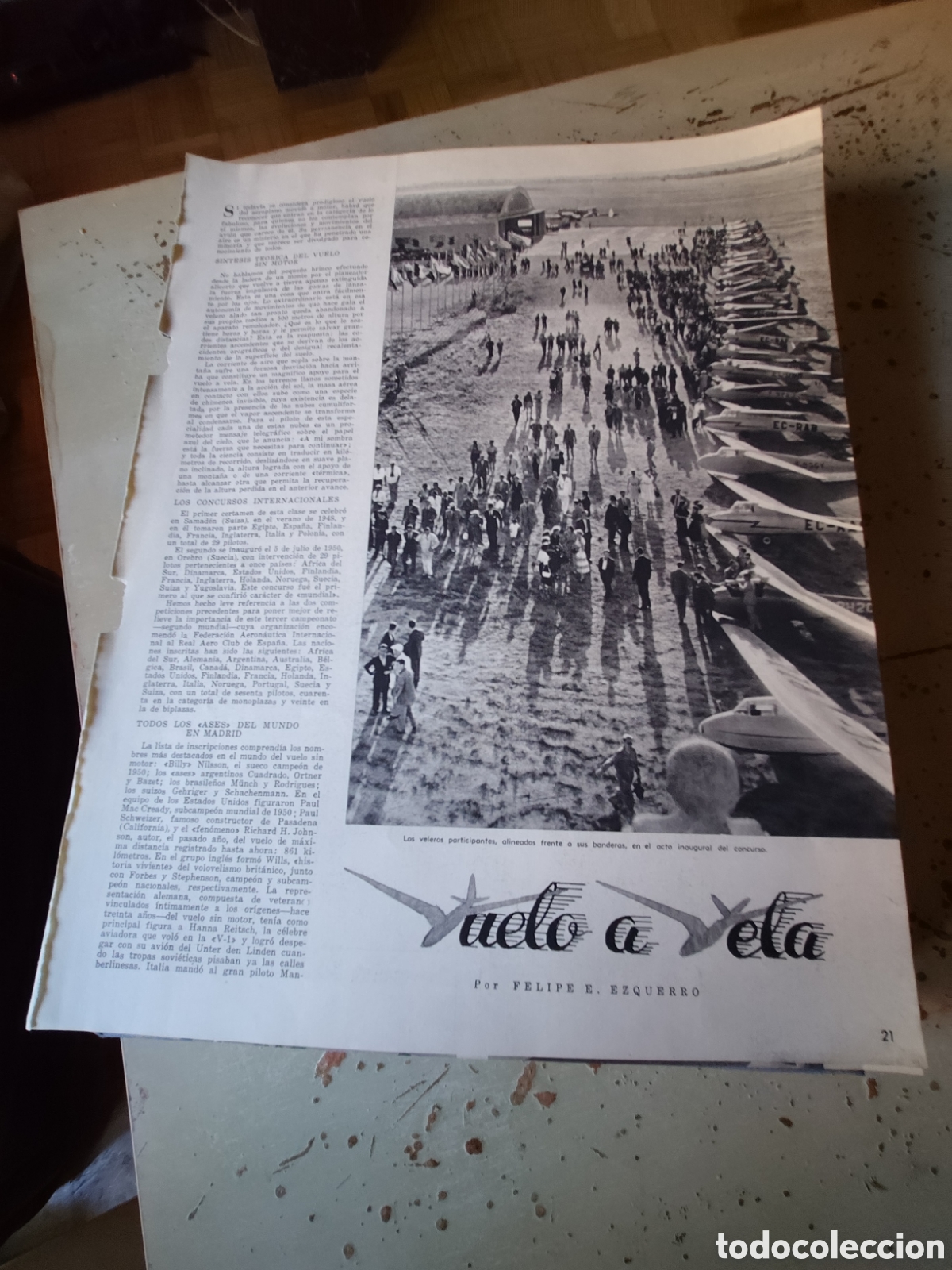 Otros art&iacute;culos de coleccionismo en papel: VUELO A VELA.1952. EZQUERRO