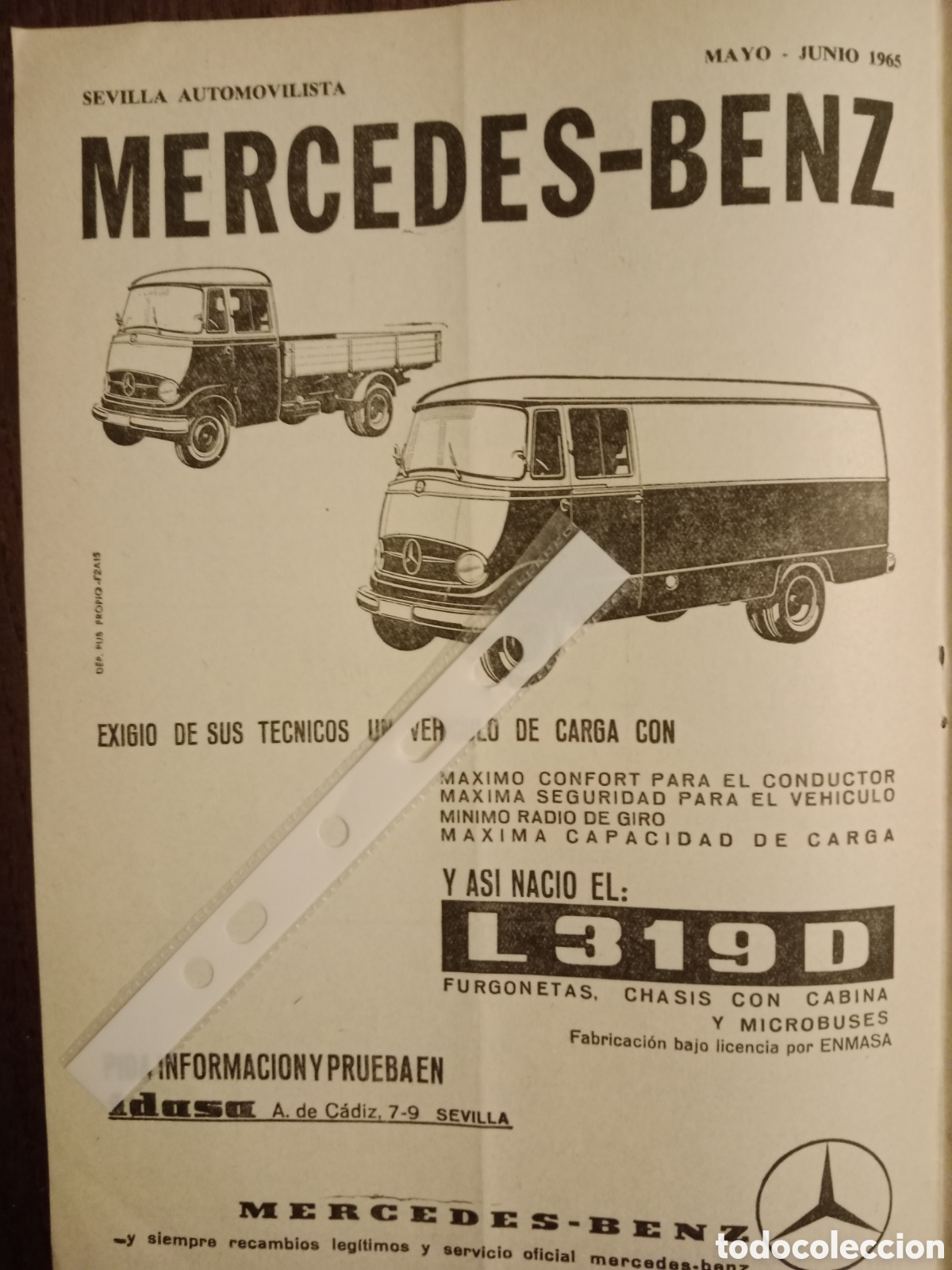 Altri oggetti di carta: Publicidad furgoneta mercedes Benz l 319 d de 1965