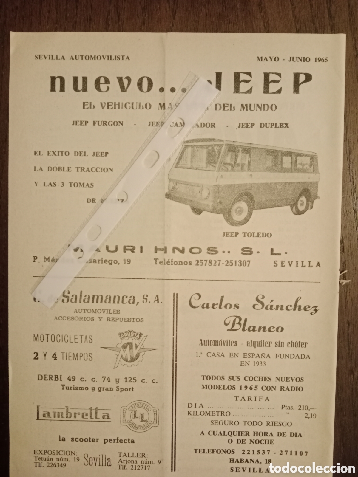 Otros art&iacute;culos de coleccionismo en papel: Publicidad furgoneta Jeep Toledo de 1965