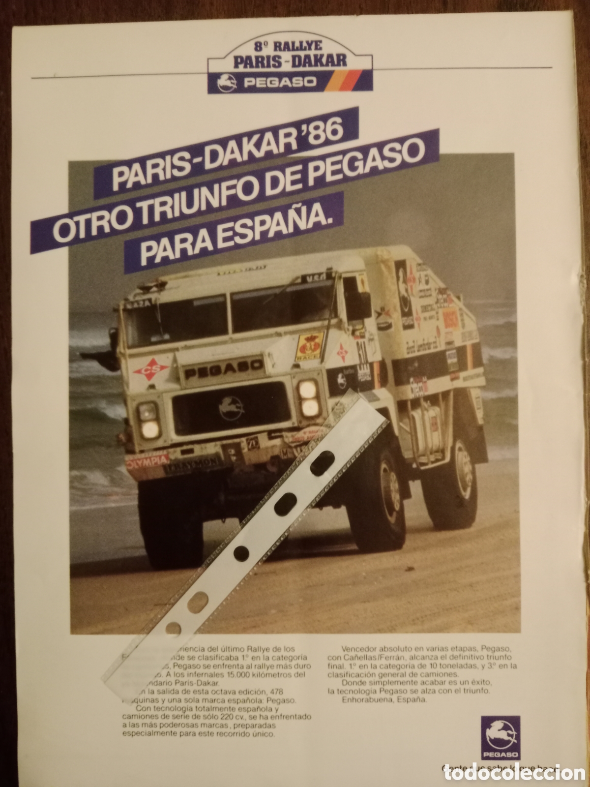 Otros art&iacute;culos de coleccionismo en papel: Publicidad cami&oacute;n Pegaso Paris Dakar 1986