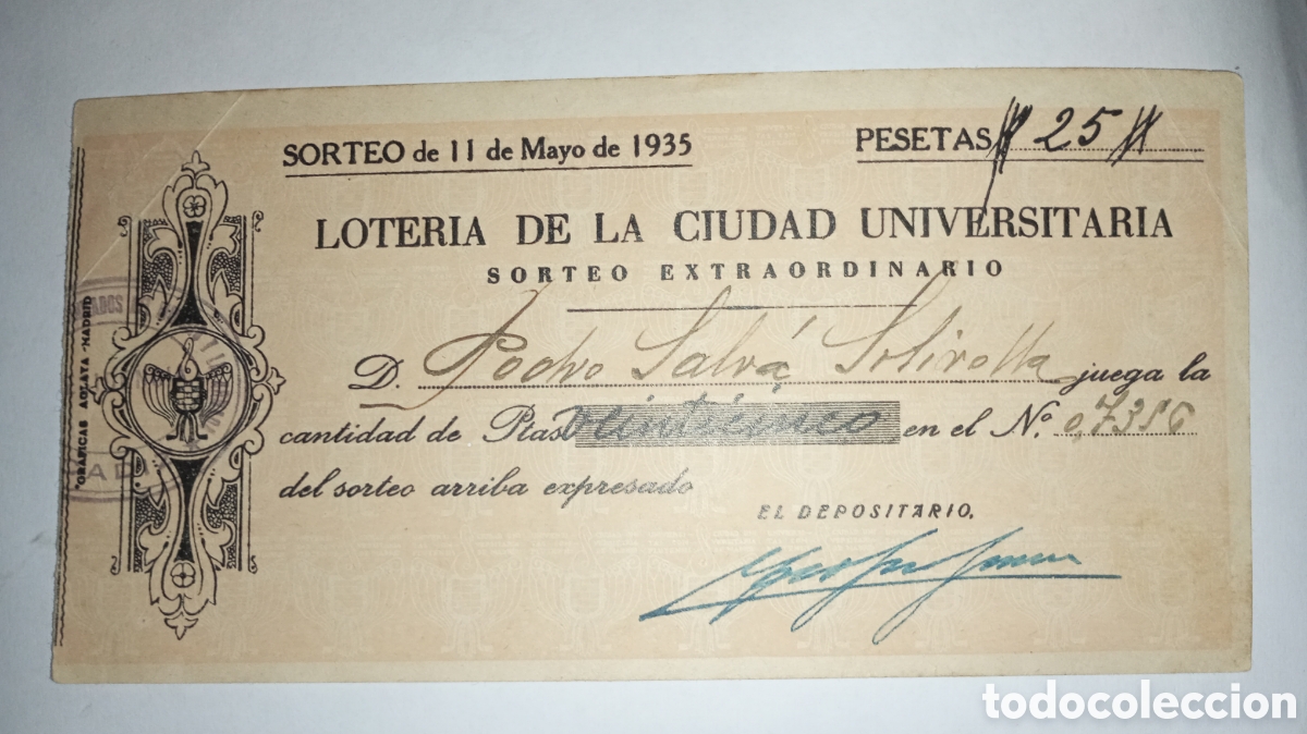 Sammelleidenschaft Andere Papierartikel: Billete sorteo de la ciudad universitaria sorteo extraordinario mayo de 1935