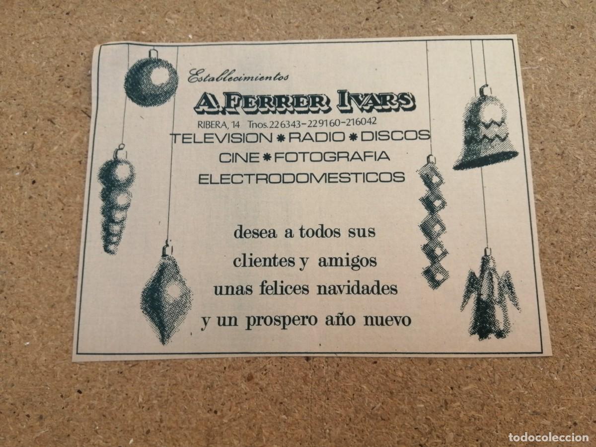 Altri oggetti di carta: ANUNCIO. ESTABLECIMIENTOS A. FERRER IVARS (TELEVISION - RADIO - DISCOS - CINE - FOTOGRAFIA -...)