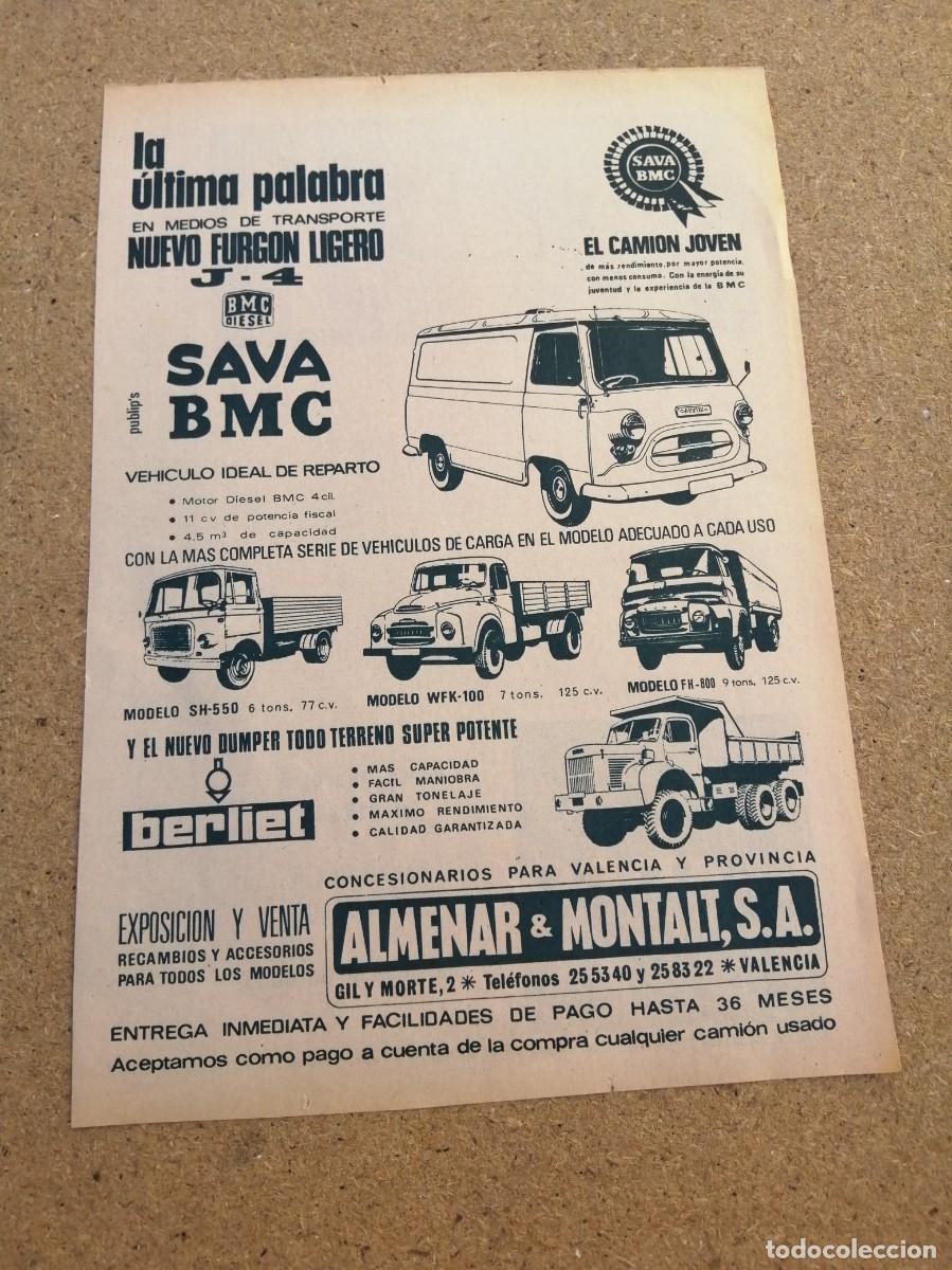 Otros art&iacute;culos de coleccionismo en papel: ANUNCIO. SAVA BMC - BERLIET. CONCESIONARIOS ALMENAR - MONTALT (VALENCIA)