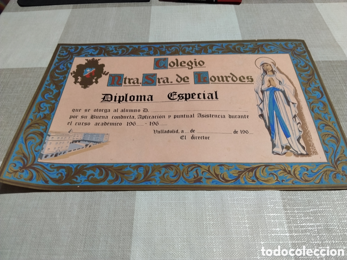 Collectionnisme Papier divers: Diploma especial,colegio ntra sra de Lourdes, Valladolid 1960