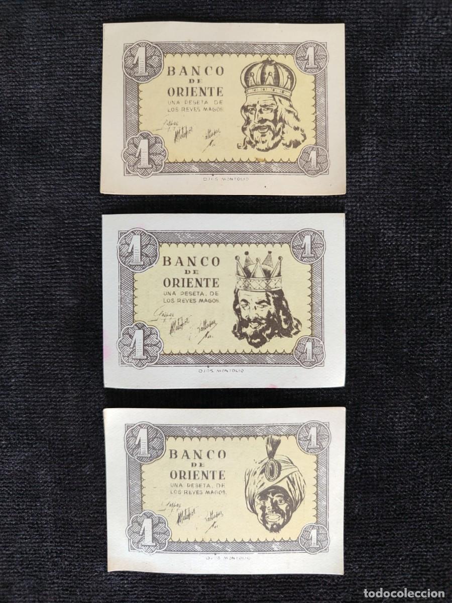 Outros artigos de papel: LOTE DE 3 BILLETES DIFERENTES DE 1 PESETA. BANCO DE ORIENTE, REYES MAGOS