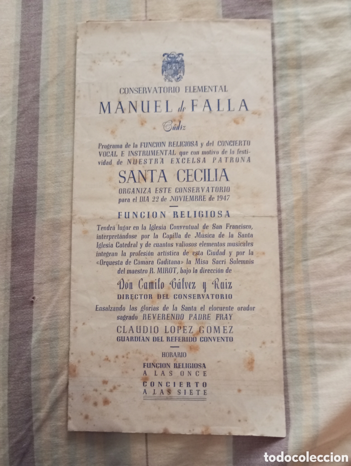 Otros art&iacute;culos de coleccionismo en papel: C&aacute;diz conservatorio Manuel de falla D&iacute;ptico funci&oacute;n religiosa