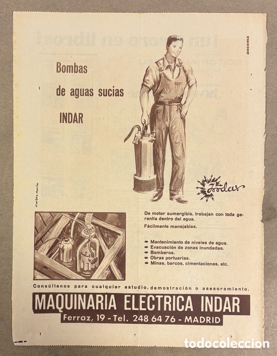 Otros art&iacute;culos de coleccionismo en papel: MAQUINARIA EL&Eacute;CTRICA INDAR (MADRID). ANUNCIO PUBLICITARIO PERI&Oacute;DICO ABC A&Ntilde;O 1956