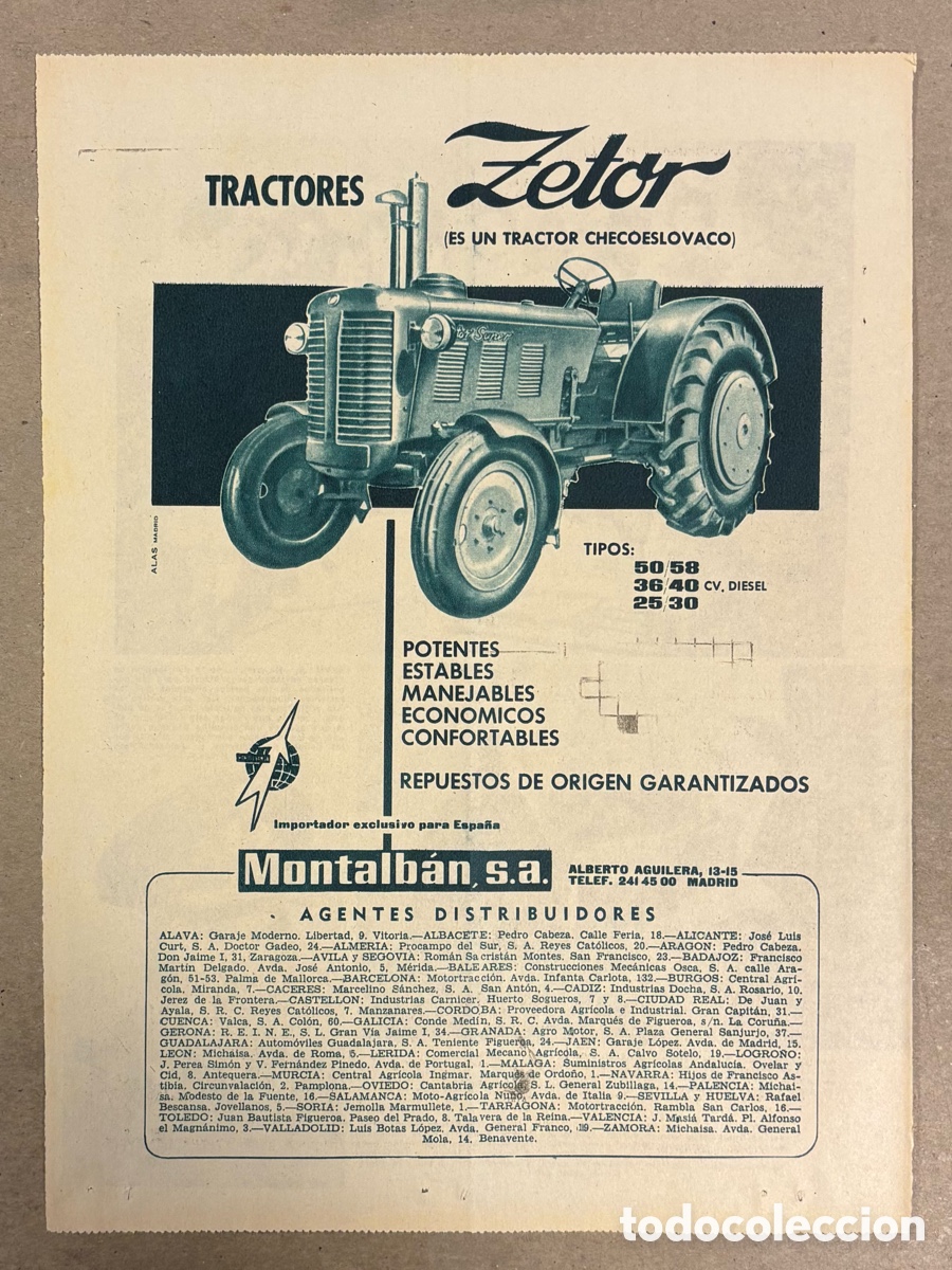 Otros art&iacute;culos de coleccionismo en papel: TRACTORES ZELTOR. ANUNCIO PUBLICITARIO PERI&Oacute;DICO ABC A&Ntilde;O 1956. .