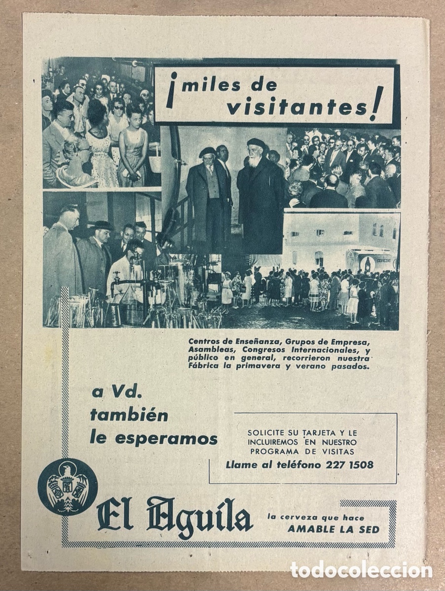 Otros art&iacute;culos de coleccionismo en papel: CERVEZA EL &Aacute;GUILA. ANUNCIO PUBLICITARIO PERI&Oacute;DICO ABC A&Ntilde;O 1963.