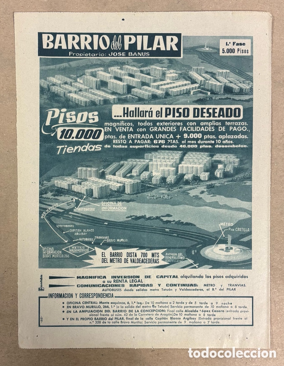 Otros art&iacute;culos de coleccionismo en papel: PROMOCI&Oacute;N VIVIENDAS BARRIO DEL PILAR MADRID. ANUNCIO PUBLICITARIO PERI&Oacute;DICO ABC A&Ntilde;O 1961