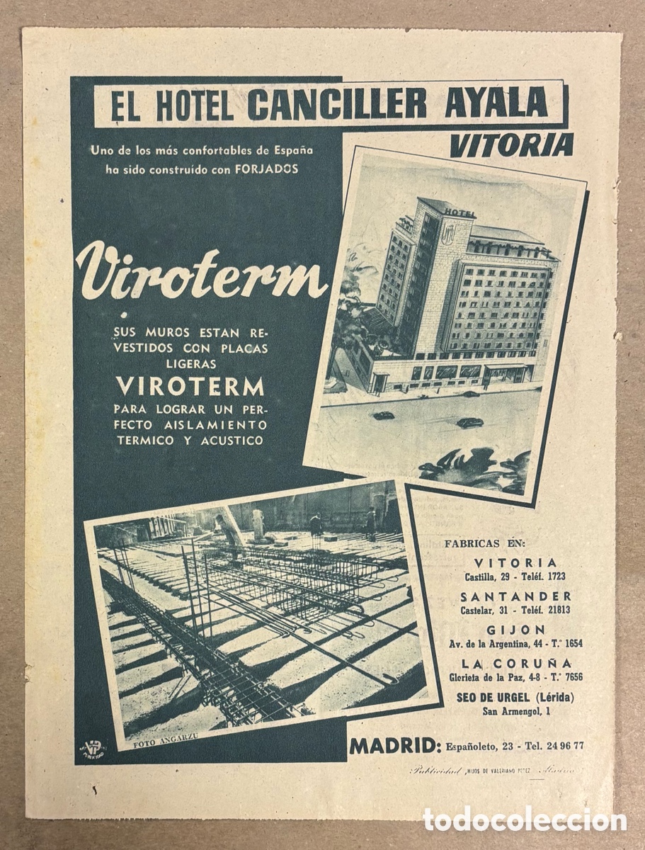 Otros art&iacute;culos de coleccionismo en papel: HOTEL CANCILLER AYALA VITORIA. ANUNCIO PUBLICITARIO PERI&Oacute;DICO ABC A&Ntilde;O 1958. VIROTERM