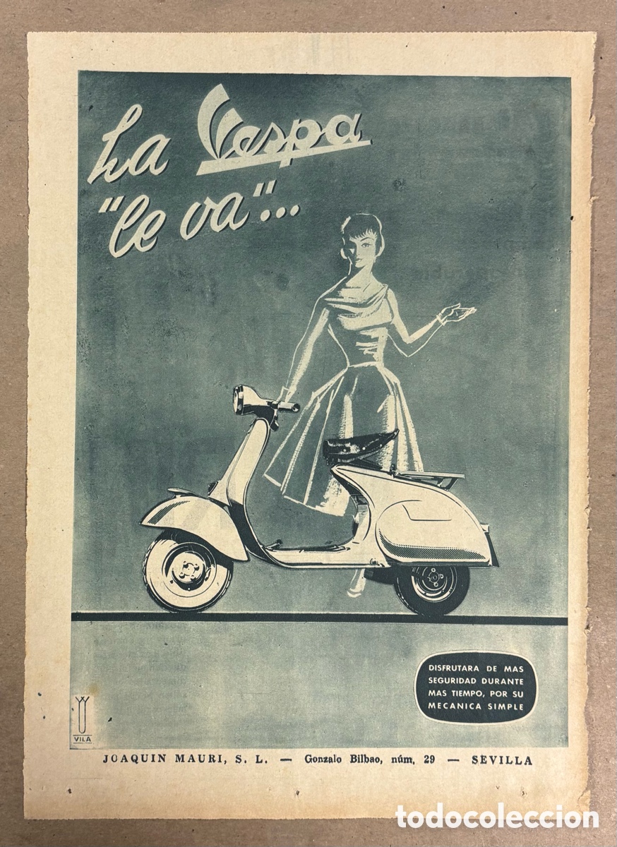 Otros art&iacute;culos de coleccionismo en papel: MOTO SCOOTER VESPA. ANUNCIO PUBLICITARIO PERI&Oacute;DICO ABC A&Ntilde;O 1955.