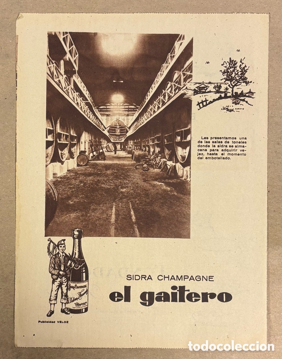 Otros art&iacute;culos de coleccionismo en papel: SIDRA CHAMPAGNE EL GAITERO. ANUNCIO PUBLICITARIO PERI&Oacute;DICO ABC A&Ntilde;O 1960