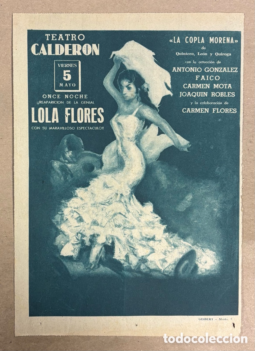 Otros art&iacute;culos de coleccionismo en papel: LOLA FLORES. ANUNCIO CARTEL ACTUACI&Oacute;N TEATRO CALDER&Oacute;N PERI&Oacute;DICO ABC A&Ntilde;O 1961.