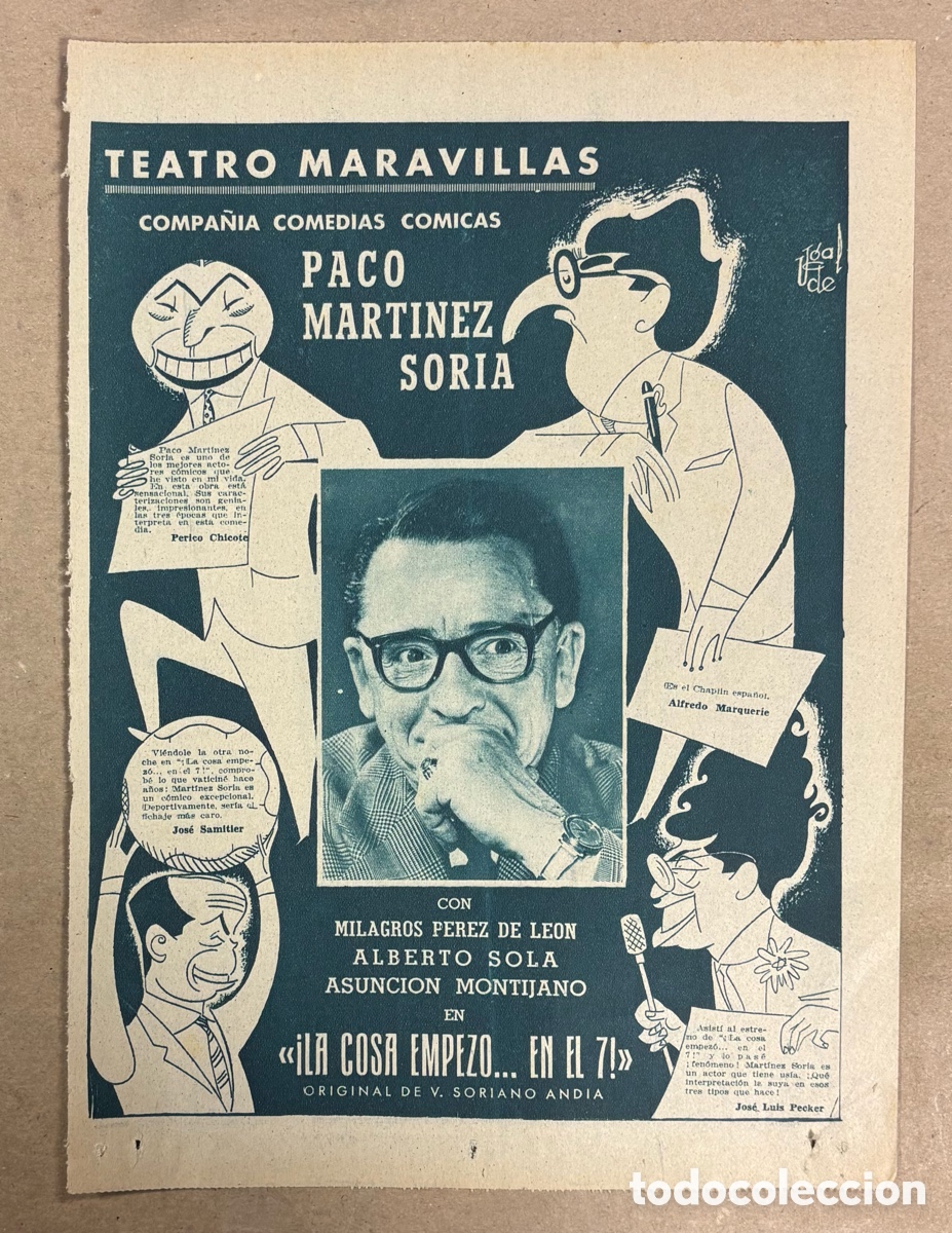 Otros art&iacute;culos de coleccionismo en papel: LA COSA EMPEZ&Oacute;&hellip; EN EL 7 (PACO MART&Iacute;NEZ SORIA). ANUNCIO CARTEL TEATRO MARAVILLAS PERI&Oacute;DICO ABC 1961