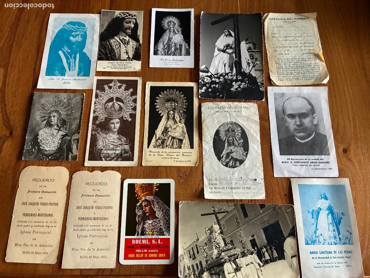 Otros art&iacute;culos de coleccionismo en papel: Albacete Hell&iacute;n lote recordatorios, estampas, fotos de diferentes im&aacute;genes y cofrad&iacute;as