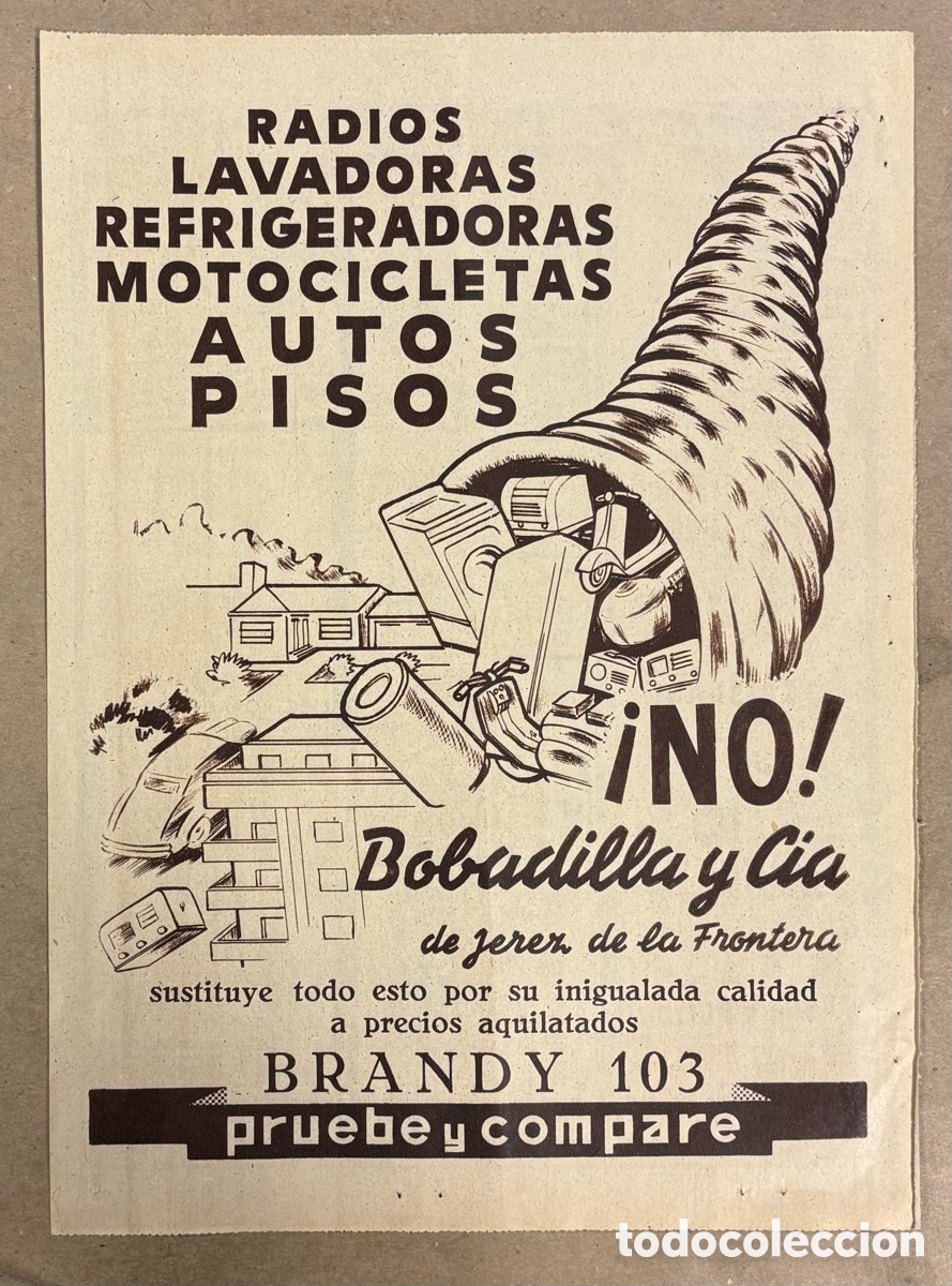 Collectionnisme Papier divers: BOBADILLA Y C&Iacute;A BRANDY 103. ANUNCIO PUBLICITARIO PERI&Oacute;DICO ABC A&Ntilde;O 1956