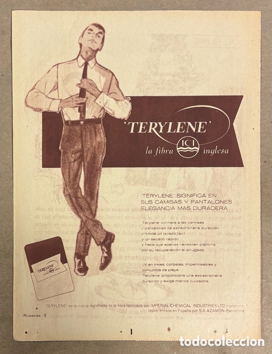 Collectionnisme Papier divers: PANTALONES Y CAMISAS TERYLENE. ANUNCIO PUBLICITARIO PERI&Oacute;DICO ABC A&Ntilde;O 1963.