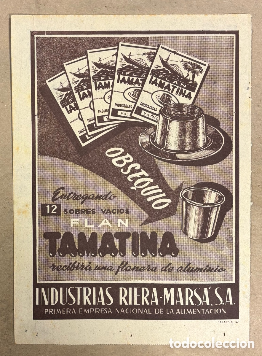 Collectionnisme Papier divers: FLAN TAMATINA. ANUNCIO PUBLICITARIO PERI&Oacute;DICO ABC A&Ntilde;O 1960. INDUSTRIAS RIERA-MARS&Aacute; S.A.