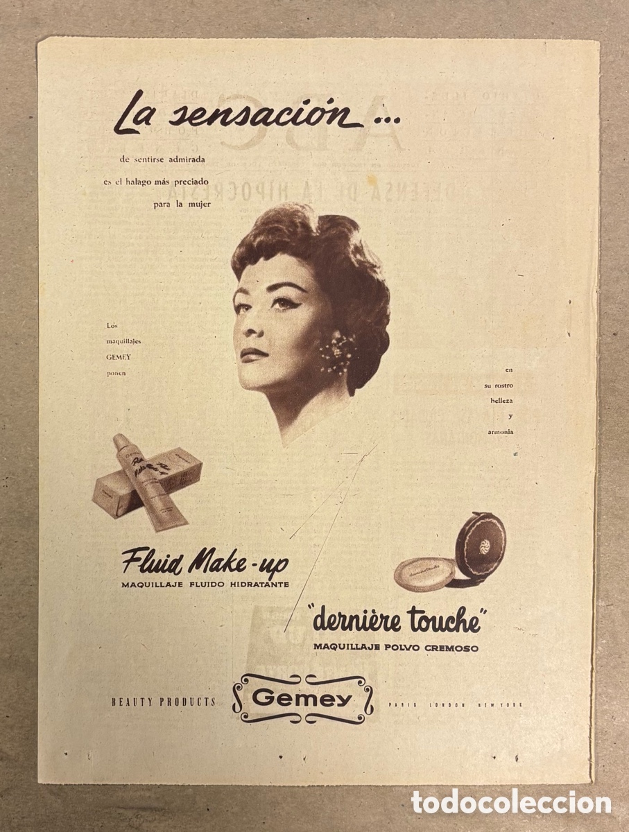 Collectionnisme Papier divers: COSM&Eacute;TICOS GEMEY. ANUNCIO PUBLICITARIO PERI&Oacute;DICO ABC A&Ntilde;O 1958.