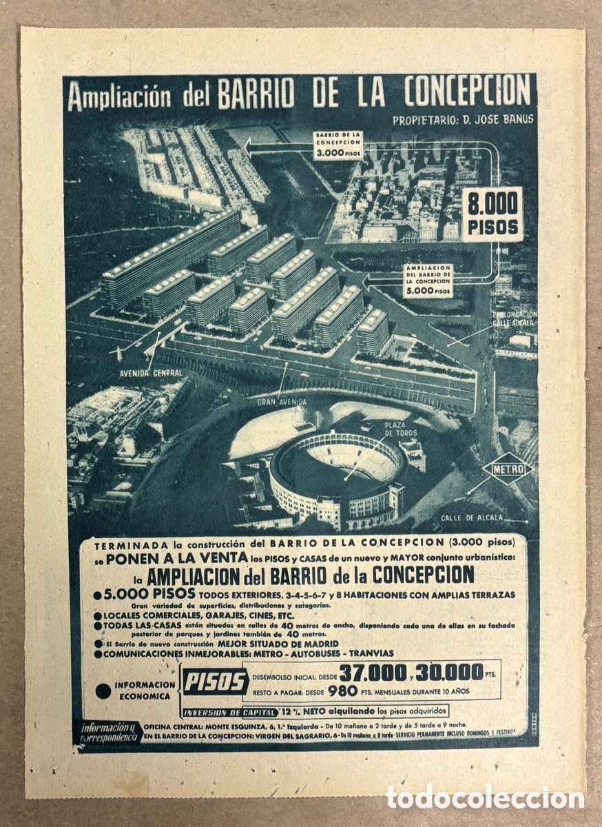 Collectionnisme Papier divers: PROMOCI&Oacute;N AMPLIACI&Oacute;N BARRIO CONCEPCI&Oacute;N. ANUNCIO PUBLICITARIO PERI&Oacute;DICO ABC A&Ntilde;O 1958. JOS&Eacute; BAN&Uacute;S