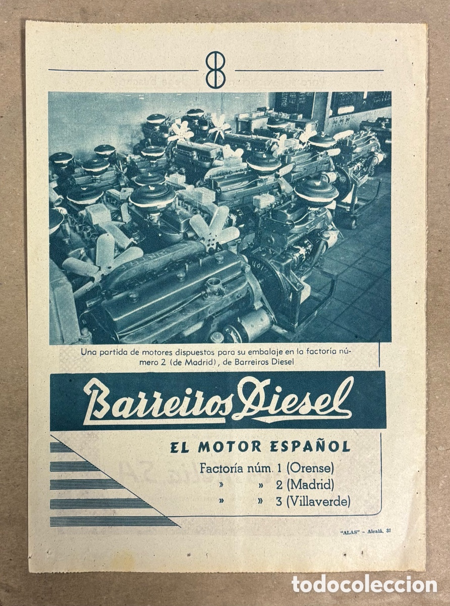 Otros art&iacute;culos de coleccionismo en papel: MOTOR ESPA&Ntilde;OL BARREIROS DIESEL. ANUNCIO PUBLICITARIO PERI&Oacute;DICO ABC A&Ntilde;O 1956