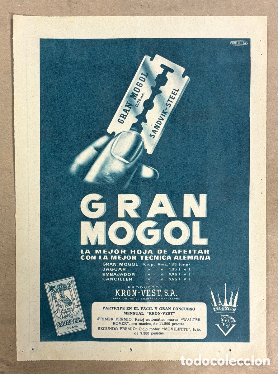 Otros art&iacute;culos de coleccionismo en papel: HOJAS DE AFEITAR GRAN MOGOL. ANUNCIO PUBLICITARIO PERI&Oacute;DICO ABC A&Ntilde;O 1956