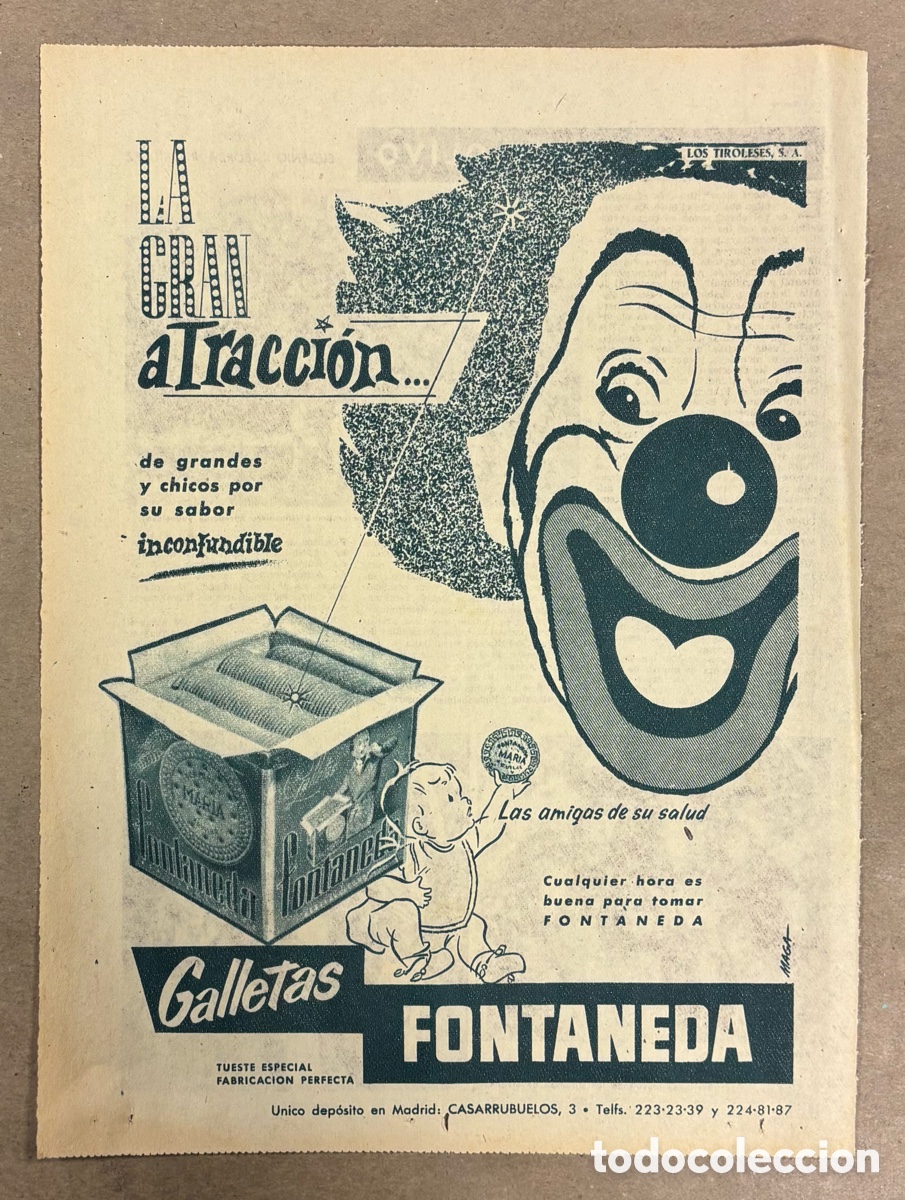 Otros art&iacute;culos de coleccionismo en papel: GALLETAS FONTANEDA. ANUNCIO PUBLICITARIO PERI&Oacute;DICO ABC A&Ntilde;O 1954.