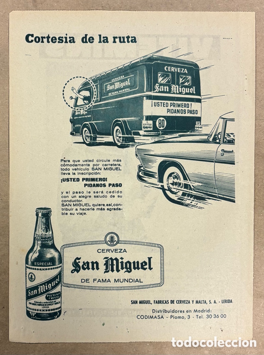 Otros art&iacute;culos de coleccionismo en papel: CERVEZA SAN MIGUEL. ANUNCIO PUBLICITARIO PERI&Oacute;DICO ABC A&Ntilde;O 1960.