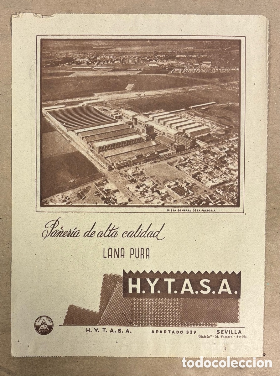 Otros art&iacute;culos de coleccionismo en papel: EMPRESA TEXTIL H.Y.T.A.S. A. ANUNCIO PUBLICITARIO PERI&Oacute;DICO ABC A&Ntilde;O 1954. CERRO DEL &Aacute;GUILA SEVILLA