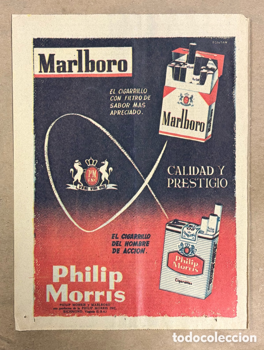 Otros art&iacute;culos de coleccionismo en papel: CIGARRILLOS MARLBORO Y PHILIP MORRIS. ANUNCIO PUBLICITARIO PERI&Oacute;DICO ABC A&Ntilde;O 1959.