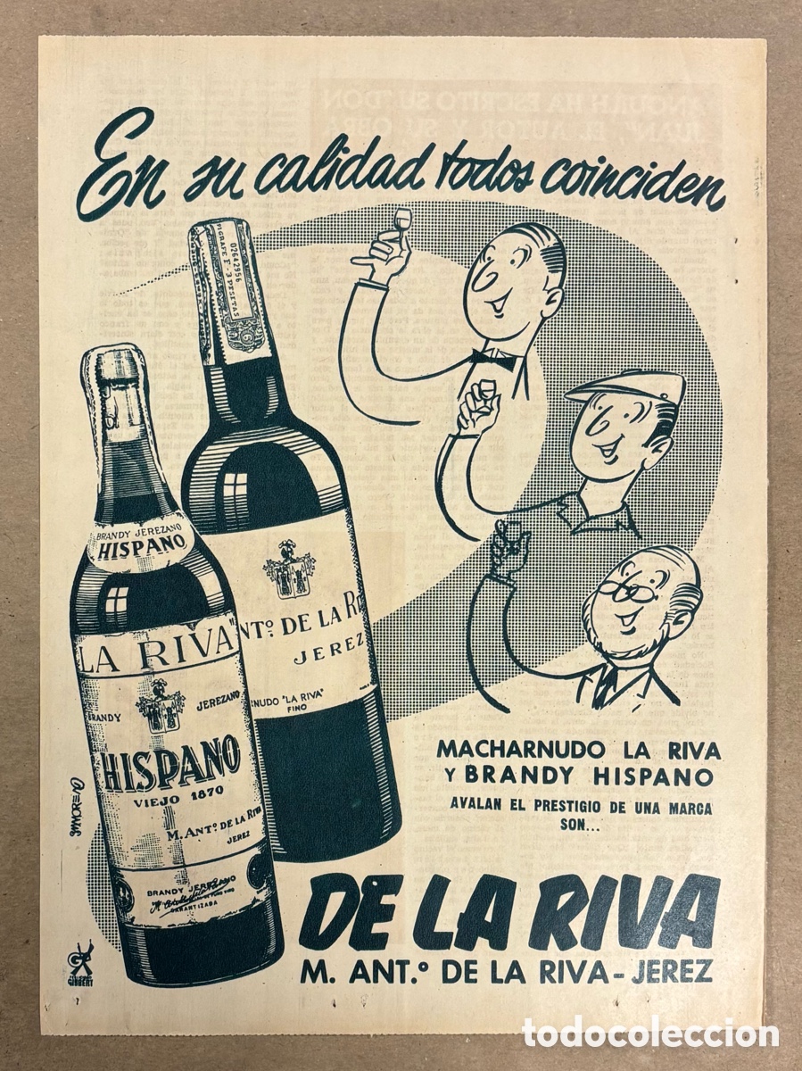 Otros art&iacute;culos de coleccionismo en papel: FINO MACHARNUDO LA RIVA Y BRANDY HISPANO. ANUNCIO PUBLICITARIO PERI&Oacute;DICO ABC A&Ntilde;O 1957. BODEGAS