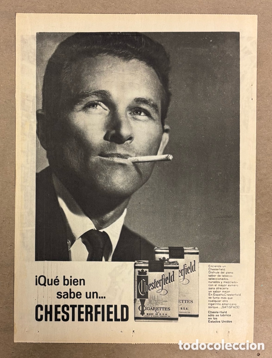 Otros art&iacute;culos de coleccionismo en papel: CIGARRILLOS CHESTERFIELD. ANUNCIO PUBLICITARIO PERI&Oacute;DICO ABC A&Ntilde;O 1959..