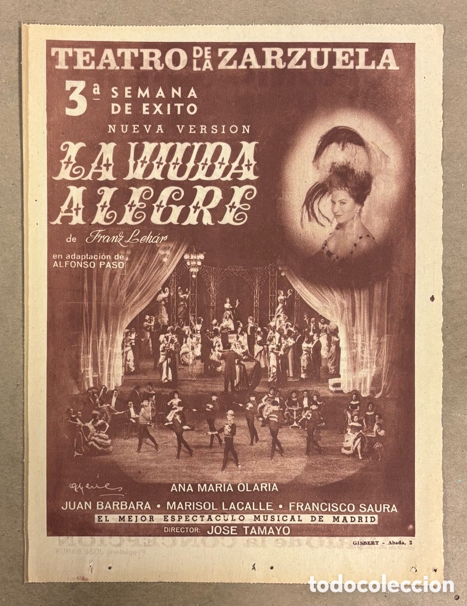 Otros art&iacute;culos de coleccionismo en papel: LA VIUDA ALEGRE (JOS&Eacute; TAMAYO). ANUNCIO CARTEL TEATRO DE LA ZARZUELA PERI&Oacute;DICO ABC A&Ntilde;O 1963.