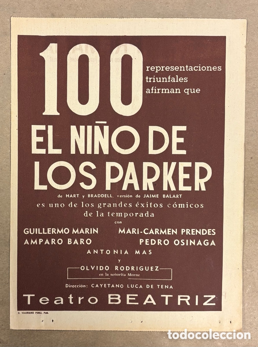 Otros art&iacute;culos de coleccionismo en papel: EL NI&Ntilde;O DE LOS PARKER (AMPARO BAR&Oacute; PEDRO OSINAGA). ANUNCIO CARTEL TEATRO BEATRIZ ABC A&Ntilde;O 1963