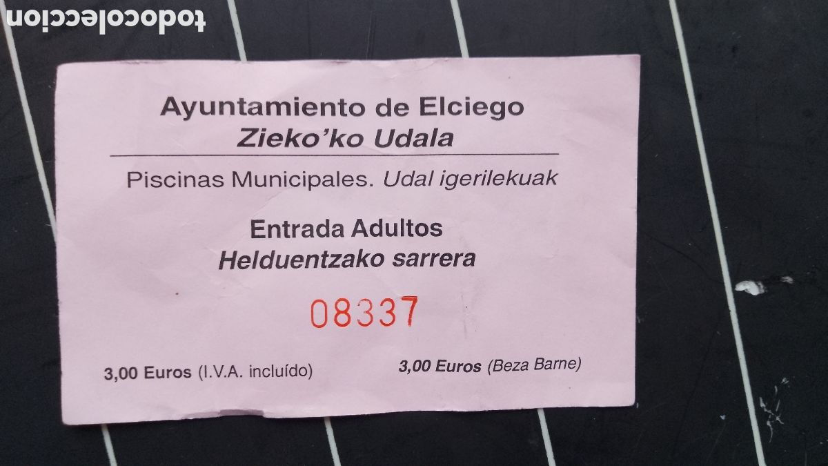 Otros art&iacute;culos de coleccionismo en papel: PISCINAS MUNICIPALES ELCIEGO ARABA. ENTRADA ADULTOS . TICKET