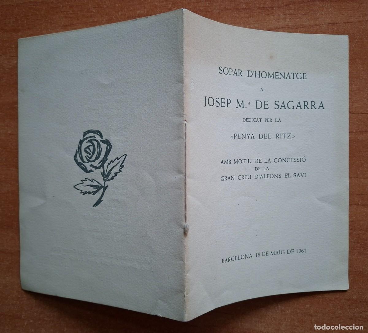 Otros art&iacute;culos de coleccionismo en papel: 1961 SOPAR HOMENATGE a JOSEP SAGARRA - DEDICAT PER LA PENYA DEL RITZ-EN CATAL&Aacute;N