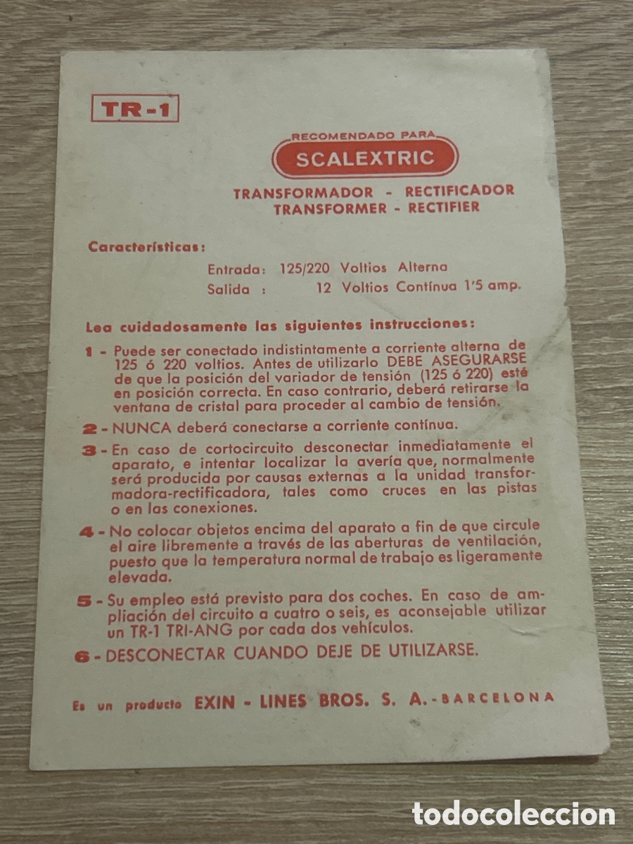 Otros art&iacute;culos de coleccionismo en papel: Instrucciones scalextric transformador