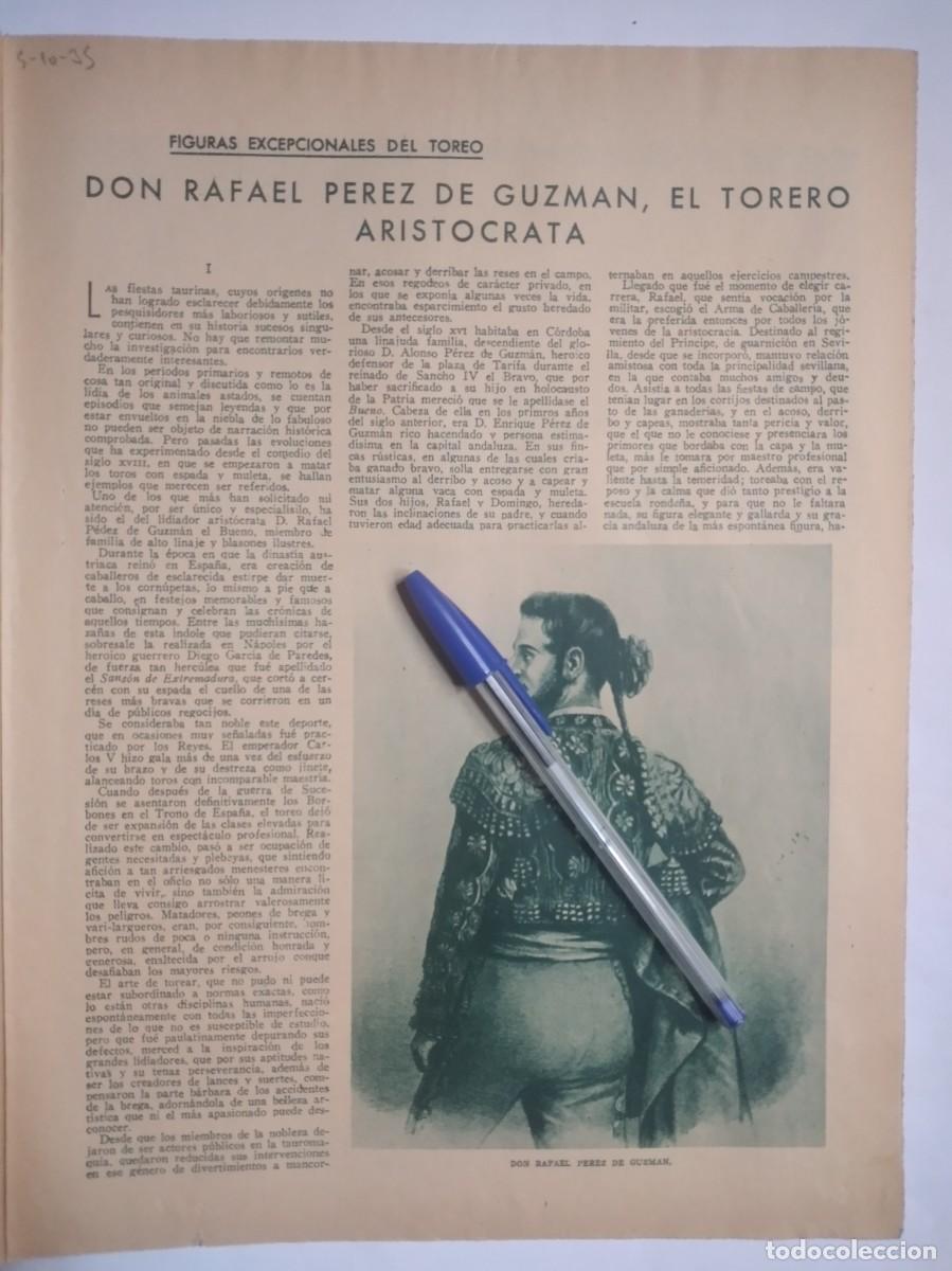 Otros art&iacute;culos de coleccionismo en papel: RAFAEL P&Eacute;REZ DE GUZM&Aacute;N EL TORERO ARIST&Oacute;CRATA C&Oacute;RDOBA DOS P&Aacute;GINAS DE PRENSA A&Ntilde;O 1935