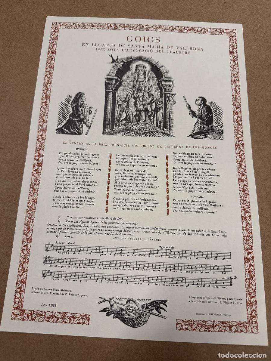 Otros art&iacute;culos de coleccionismo en papel: GOIGS EN LLOAN&Ccedil;A DE SANTA MARIA DE VALLBONA. 1988. GOIGS - GOZOS