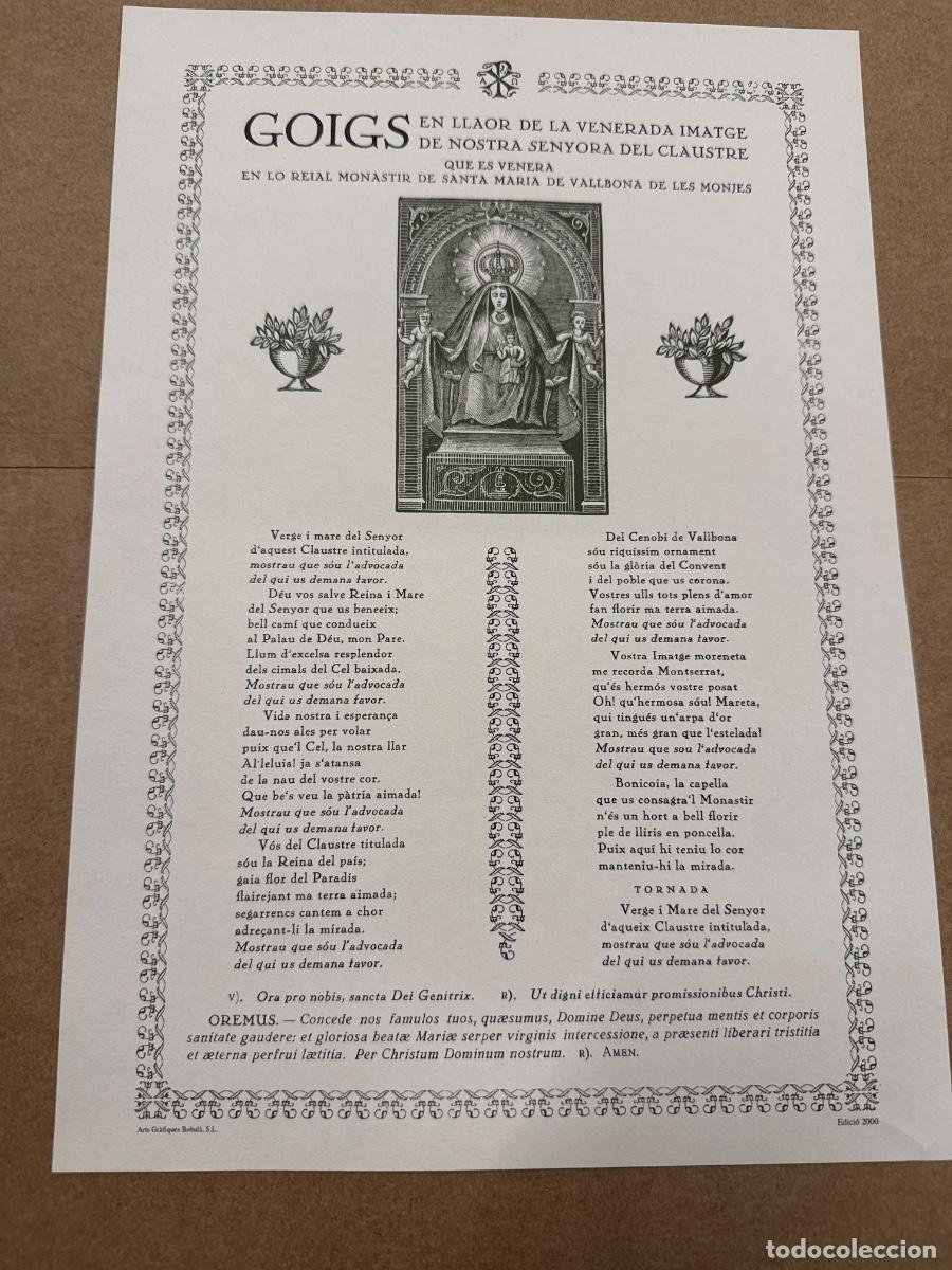 Otros art&iacute;culos de coleccionismo en papel: GOIGS EN LLAORDE SANTA MARIA DE VALLBONA. 2000. GOIGS - GOZOS