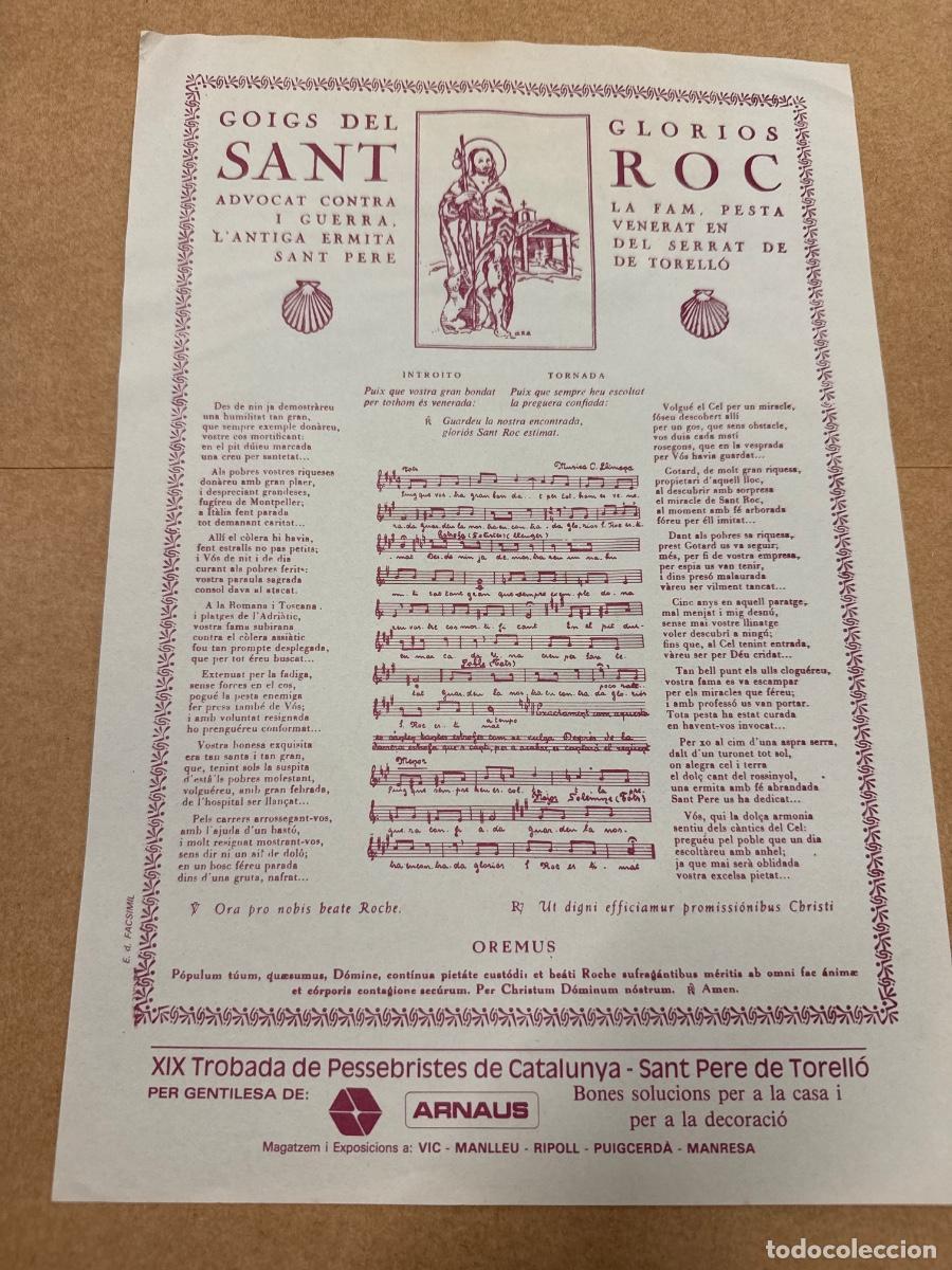 Otros art&iacute;culos de coleccionismo en papel: GOIGS DEL GLORIOS SANT ROC. TORELLO. GOIGS - GOZOS