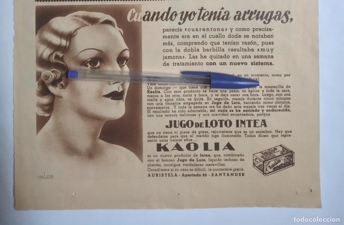 Otros art&iacute;culos de coleccionismo en papel: JUGO DE LOTO INTEA KAOLIA AURISTELA SANTANDER PUBLICIDAD RECORTE PRENSA 1935