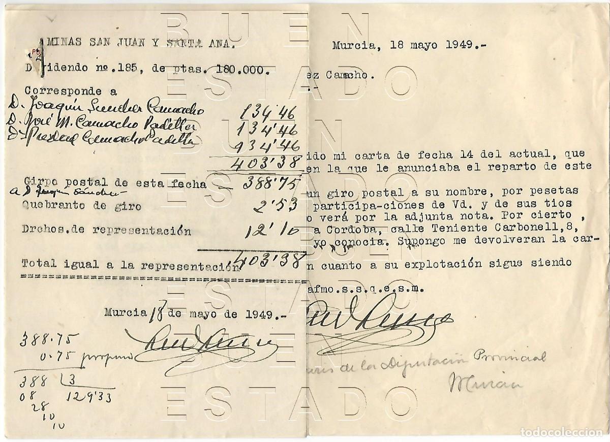 Otros art&iacute;culos de coleccionismo en papel: MURCIA MINAS DE SAN JUAN Y SANTA ANA 1949 DOCUMENTO JOAQUIN SANCHEZ CAMACHO BAZA GRANADA M58