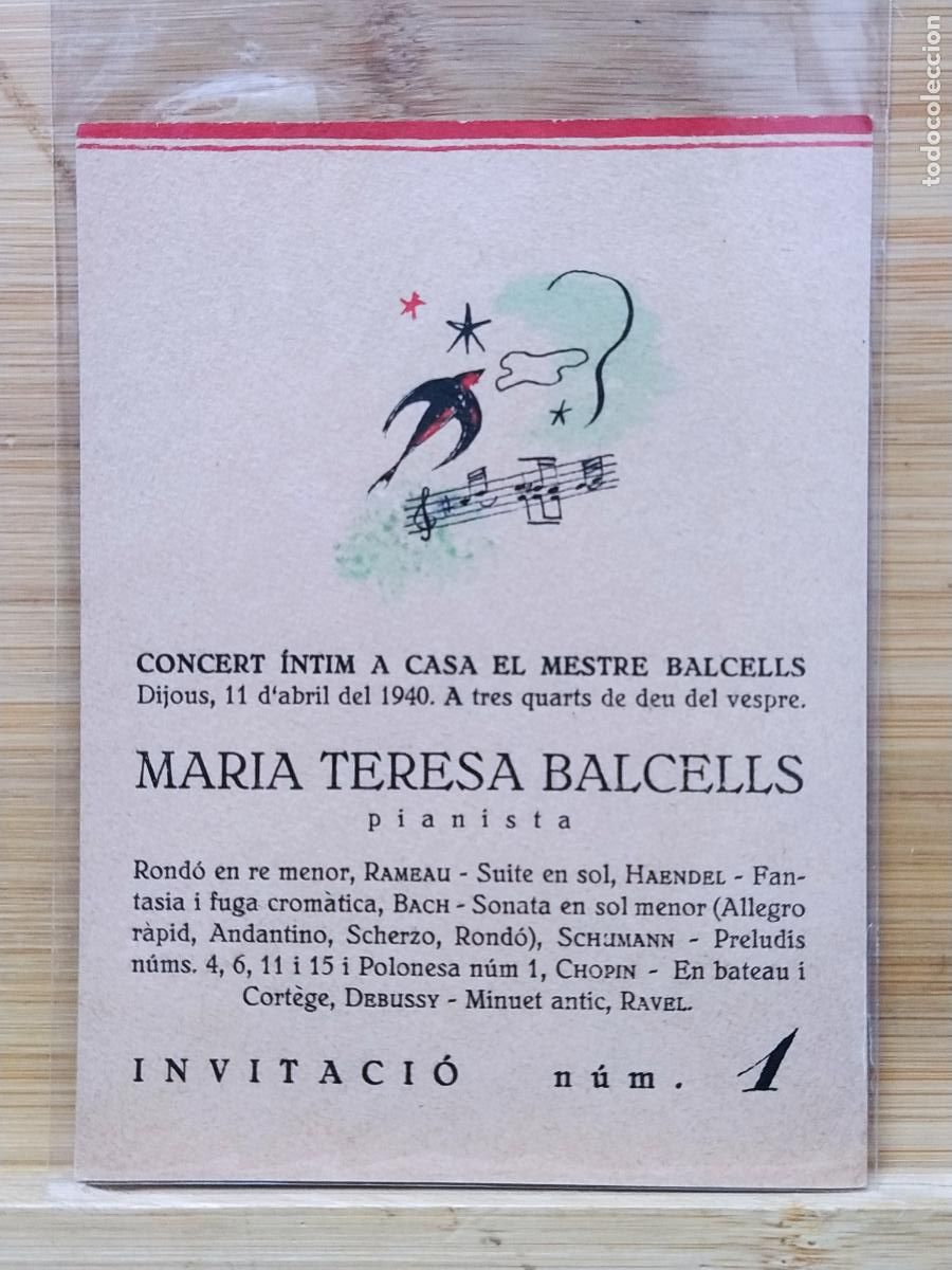 Otros art&iacute;culos de coleccionismo en papel: MARIA TERESA BALCELLS PIANISTA - INVITACIO CONCERT INTIM A CASA BALCELLS - ANY 1940 -VEURE FOTOS