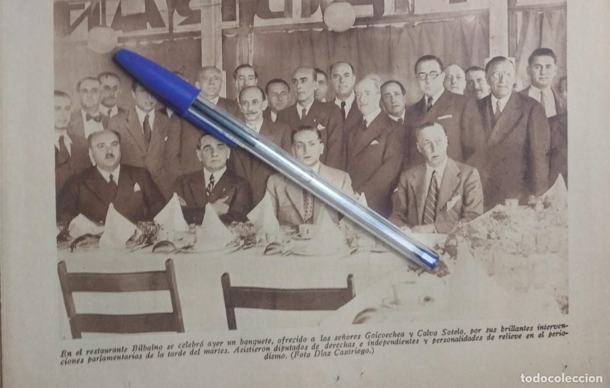 Otros art&iacute;culos de coleccionismo en papel: JOS&Eacute; CALVO SOTELO ANTONIO GOICOECHEA COSCULLUELA BANQUETE RESTAURANTE BILBAINO RECORTE PRENSA 1935
