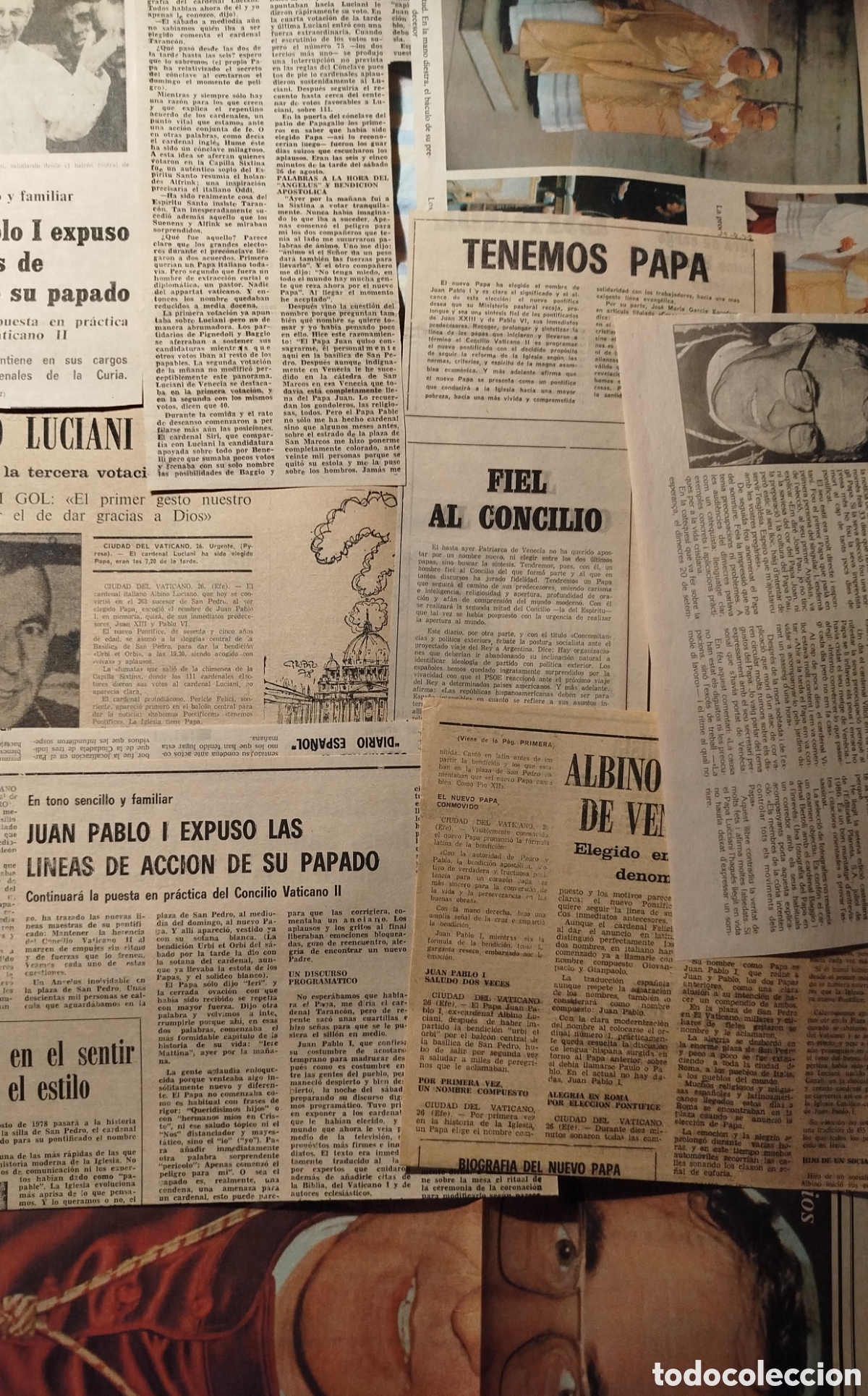 Otros art&iacute;culos de coleccionismo en papel: Lote recortes de diario Papa de Roma