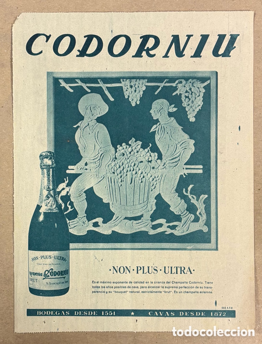 Otros art&iacute;culos de coleccionismo en papel: CAVA CODORN&Iacute;U &ldquo;NON PLUS ULTRA&rdquo;. ANUNCIO PUBLICITARIO PERI&Oacute;DICO ABC A&Ntilde;O 1956.