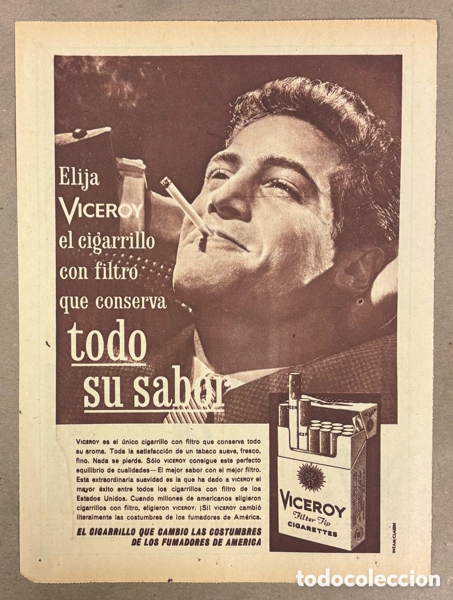 Otros art&iacute;culos de coleccionismo en papel: CIGARRILLOS VICEROY. ANUNCIO PUBLICITARIO PERI&Oacute;DICO ABC A&Ntilde;O 1960.